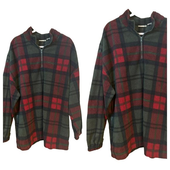 Vintage 80s 90s Fieldmaster Men's Fleece Quarter Zip Jacket Plaid Western SZ 2XT - Picture 1 of 7